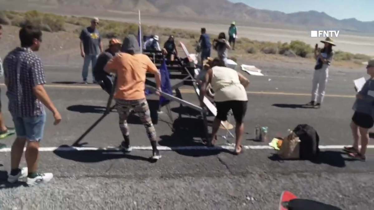 Protest near Burning Man festival in Nevada desert