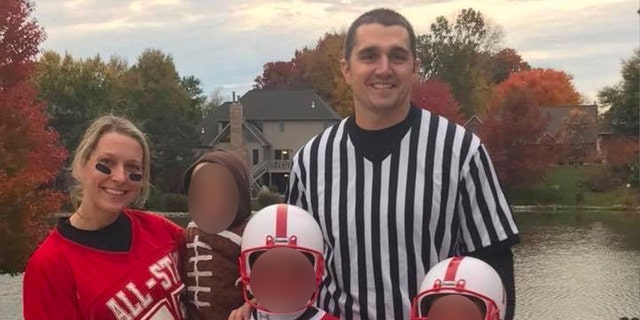 Becky Bliefnick and family in football uniforms