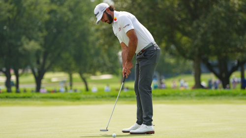 OLYMPIA FIELDS, ILLINOIS - AUGUST 19: Max Homa of the United States putts on the first green during the third round of the BMW Championship at Olympia Fields Country Club on August 19, 2023 in Olympia Fields, Illinois. (Photo by Dylan Buell/Getty Images)