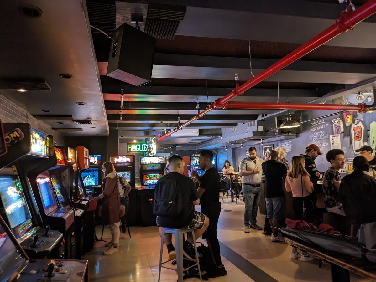 A photo taken inside the bar Barcade taken on the Pixel 7A.