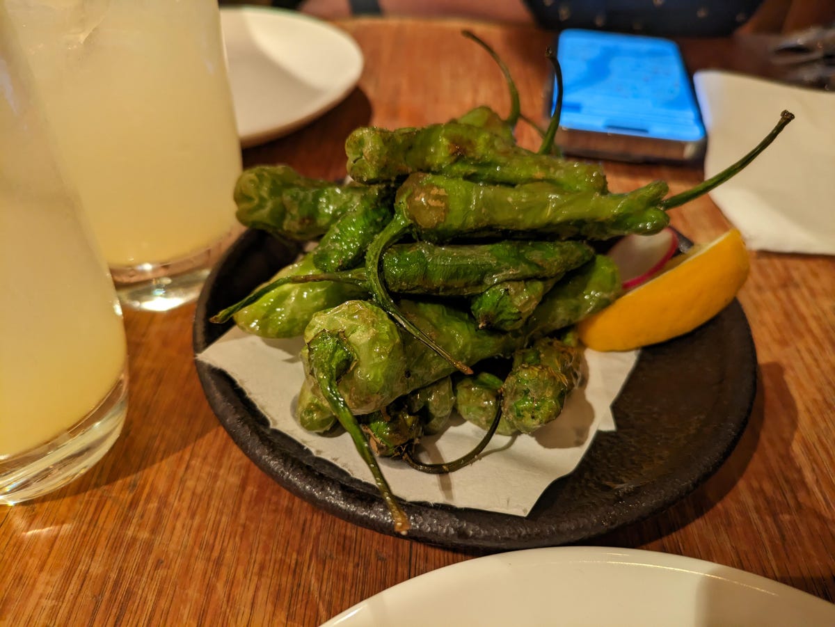 A photo of shishito peppers taken on the Pixel 7A.