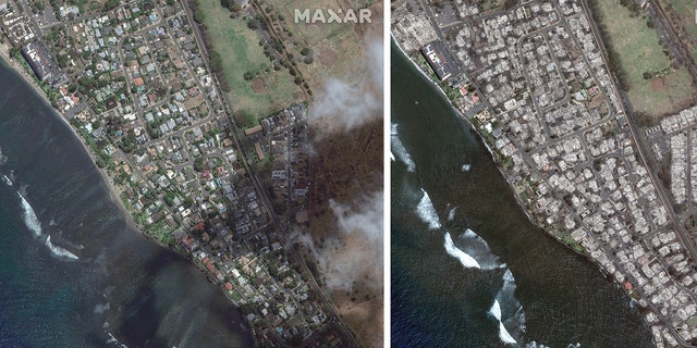 Before and after of southern Lahaina following wildfires