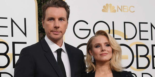 Dax Shepard and Kristen Bell at the golden globes both in black