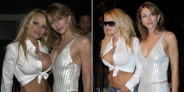 Photos of Pamela Anderson and Elizabeth Hurley at the 2001 VMAs.