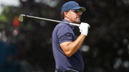 BROOKLINE, MASSACHUSETTS - JUNE 17: Phil Mickelson of the United States watches his shot from the 16th tee during the second round of the 122nd U.S. Open Championship at The Country Club on June 17, 2022 in Brookline, Massachusetts. (Photo by Andrew Redington/Getty Images)