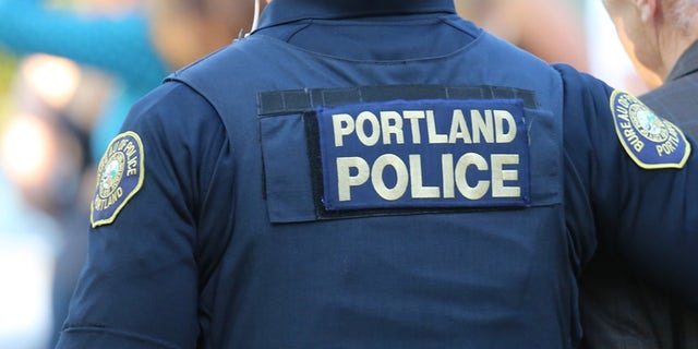 Photo shows police officer wearing vest reading "Portland Police"