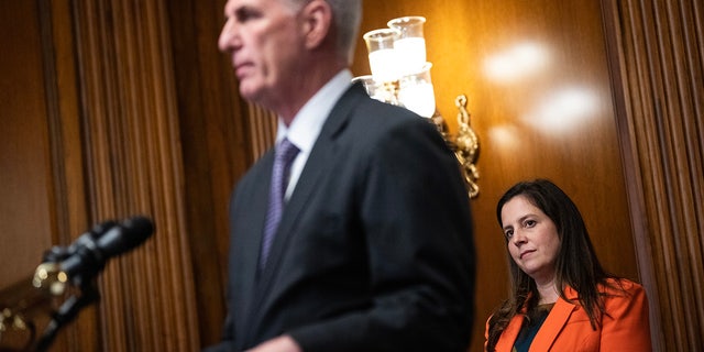 Stefanik looks on at McCarthy press conference