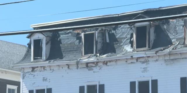 Close-up shot of damaged hotel