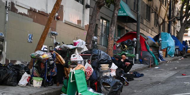 A homeless encampment is seen in Tenderloin District of San Francisco, California, United States on June 6, 2023.