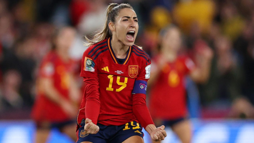 SYDNEY, AUSTRALIA - AUGUST 20: Olga Carmona of Spain celebrates after scoring her team's first goal during the FIFA Women's World Cup Australia & New Zealand 2023 Final match between Spain and England at Stadium Australia on August 20, 2023 in Sydney, Australia. (Photo by Elsa - FIFA/FIFA via Getty Images)