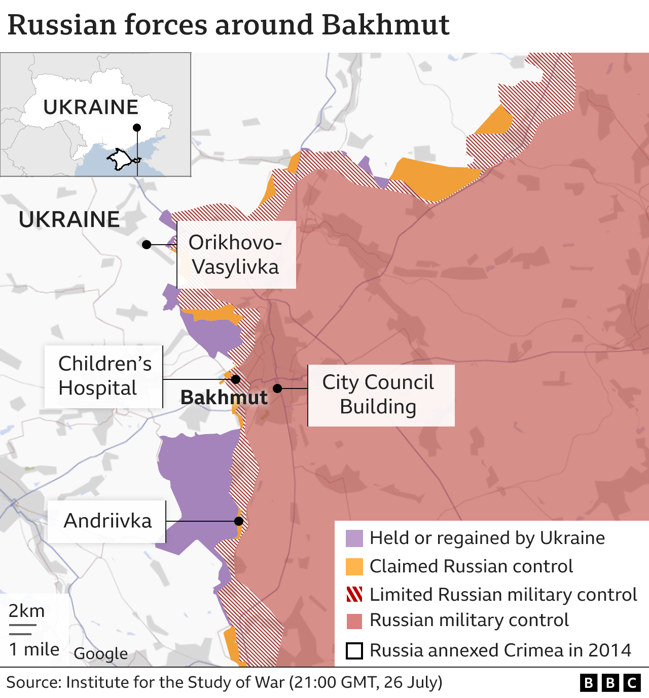 Map showing Russian forces around Bakhmut