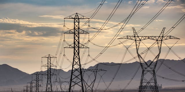 Heavy electrical transmission lines are pictured at the Ivanpah Solar Electric Generating System in California's Mojave Desert on July 15, 2022, near Primm, Nevada. (George Rose/Getty Images)