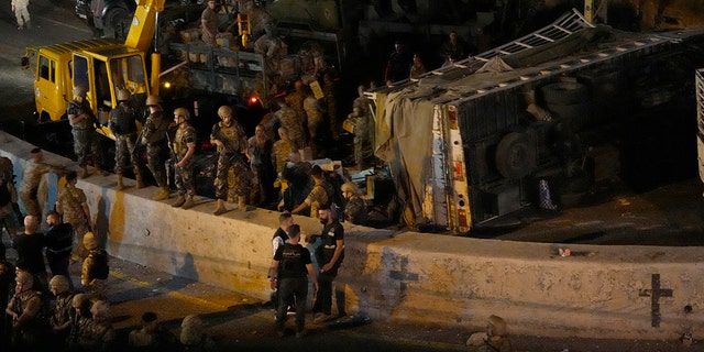 Lebanese soldiers stand guard 