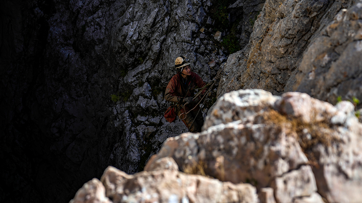 A European Cave Rescue Association (ECRA) member goes down into the Morca cave