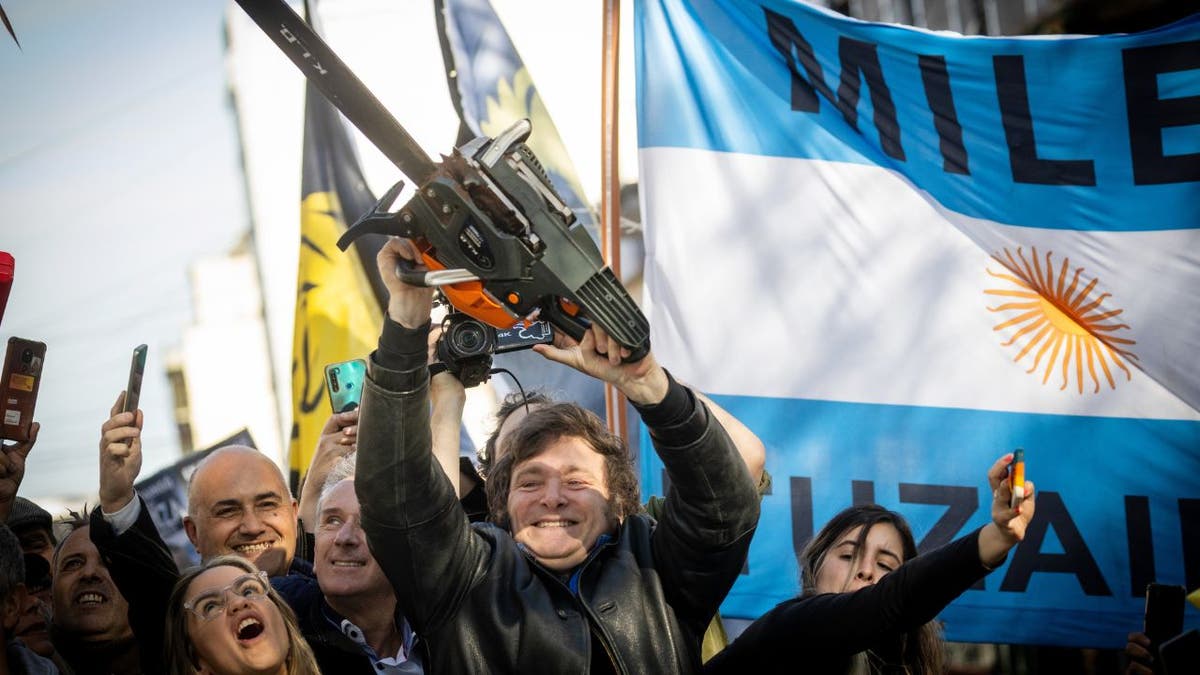 Javier Milei with a chainsaw