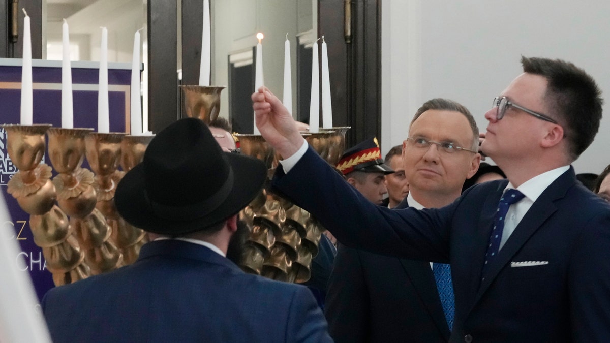 Poland menorah lighting