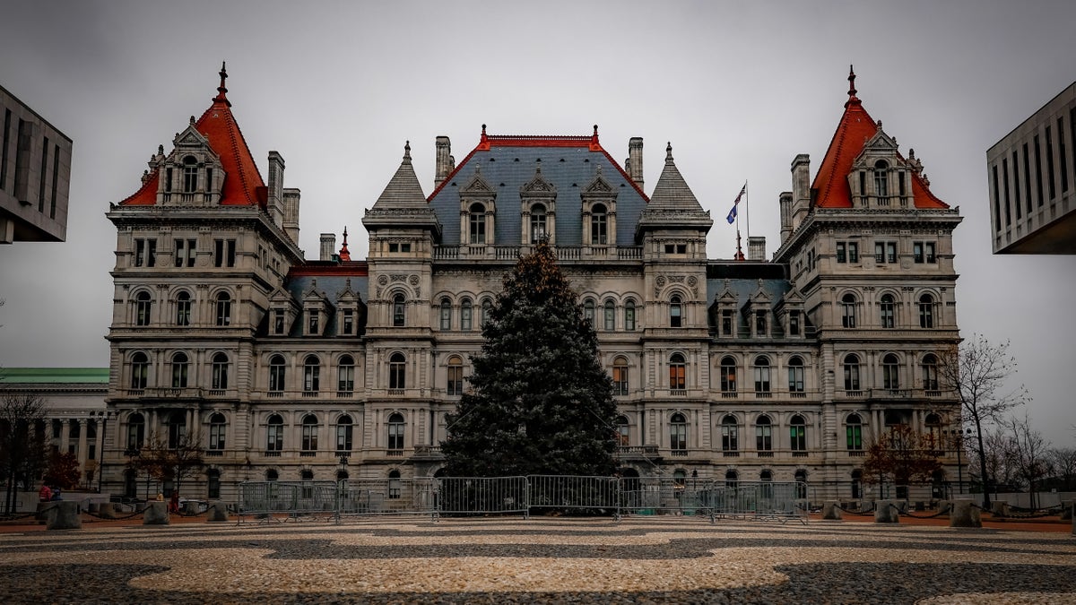 New York State Capitol building on overcast day