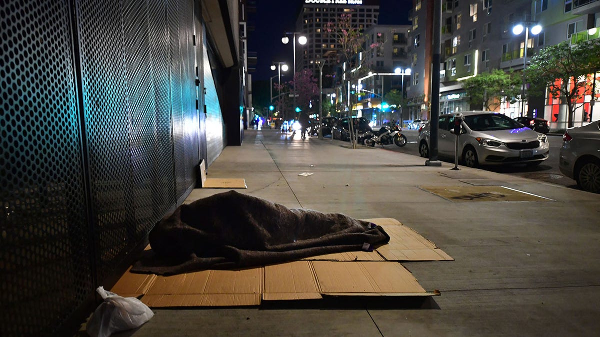 A homeless person sleeping