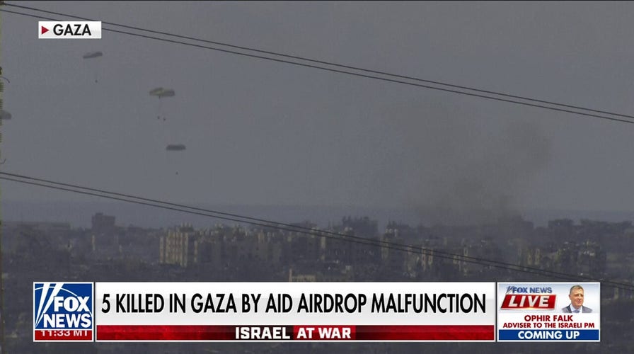 Five killed in Gaza aid airdrop malfunction