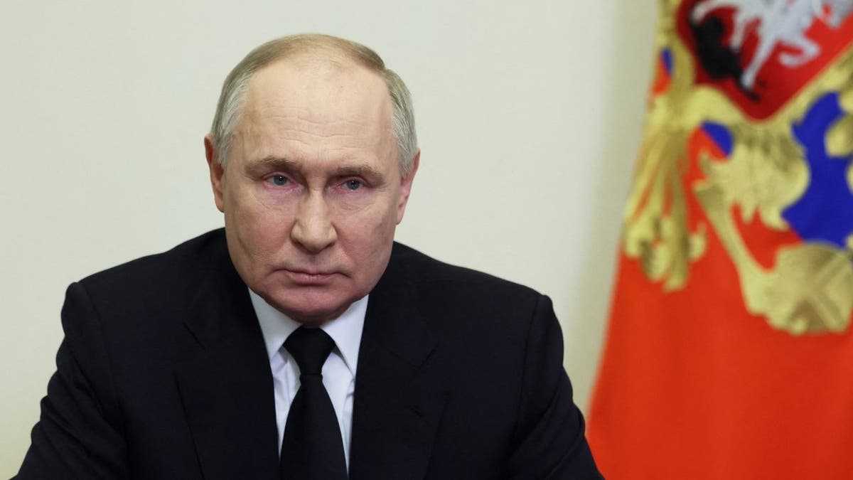 Russian President Vladimir Putin gives a speech