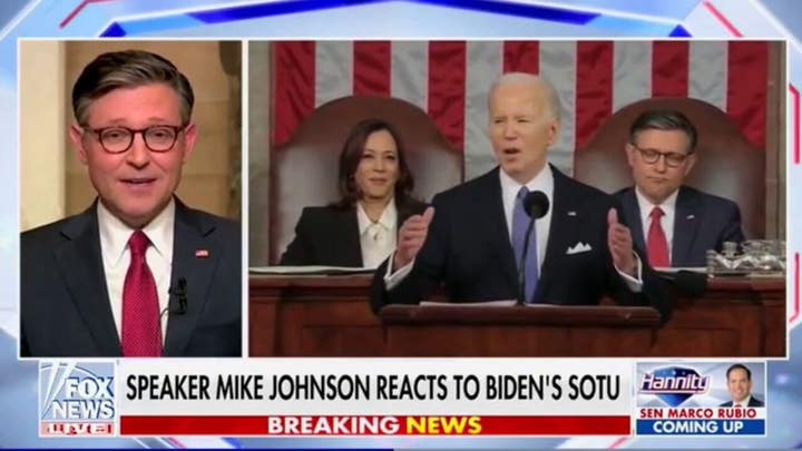 House Speaker Mike Johnson says Biden 'missed his cue' on SOTU introduction flub