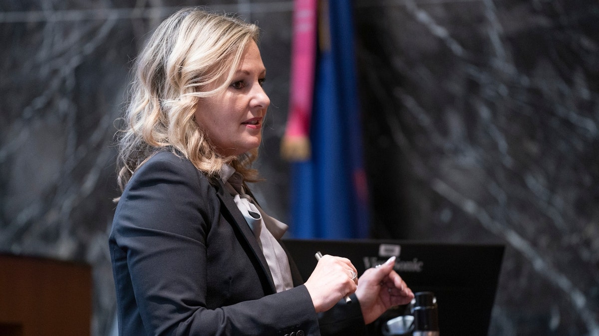 Oakland County prosecutor Karen McDonald speaks during James Crumbley's trial