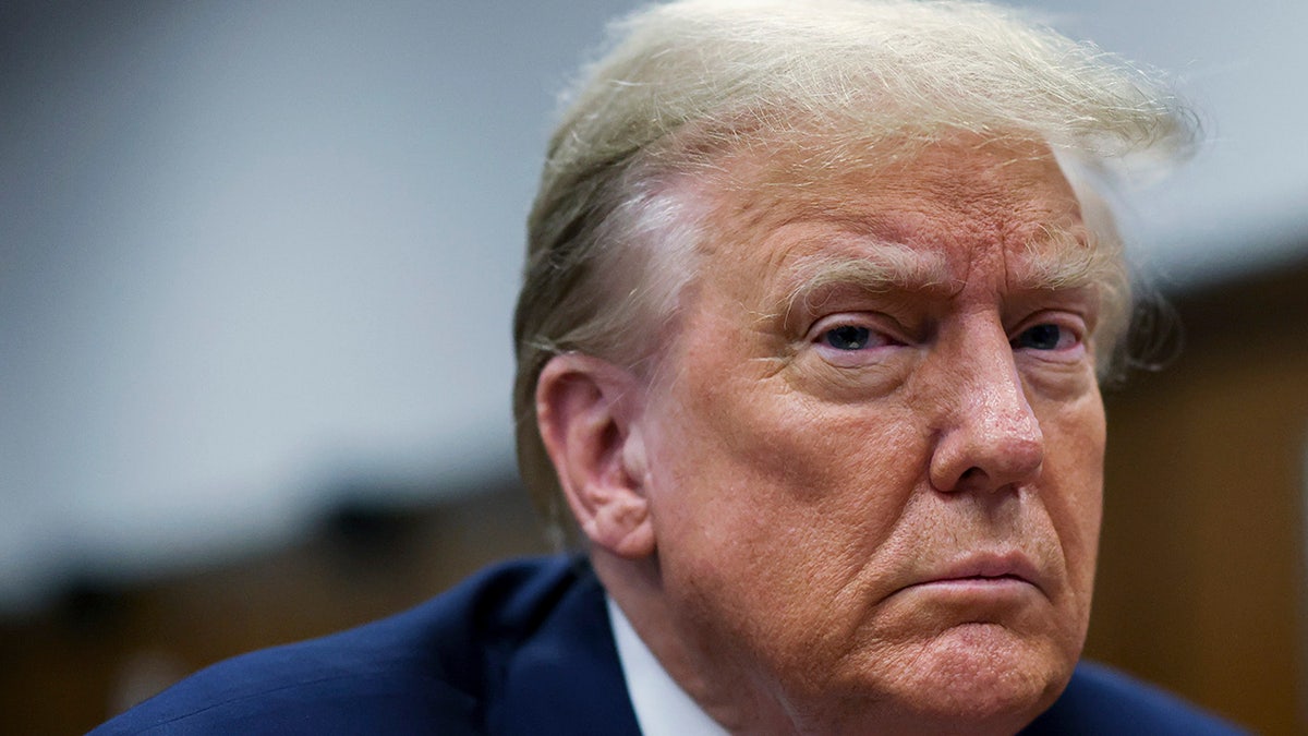 Donald Trump sits in the courtroom for the first day of opening arguments in his Manhattan criminal trial.