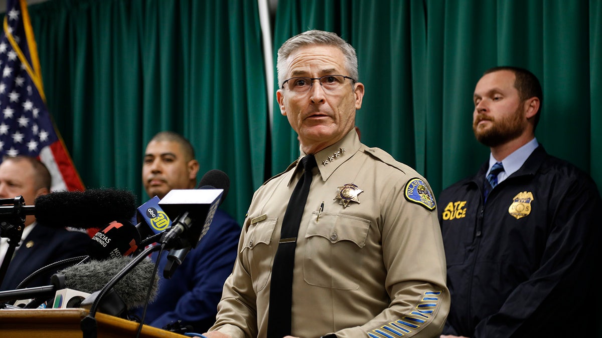 Sheriff Mike Boudreaux in uniform at news conference