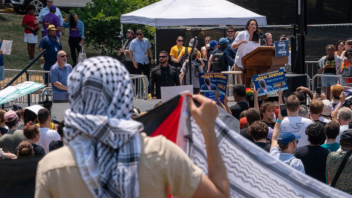 anti-Israel crowd at AOC/Bowman rally