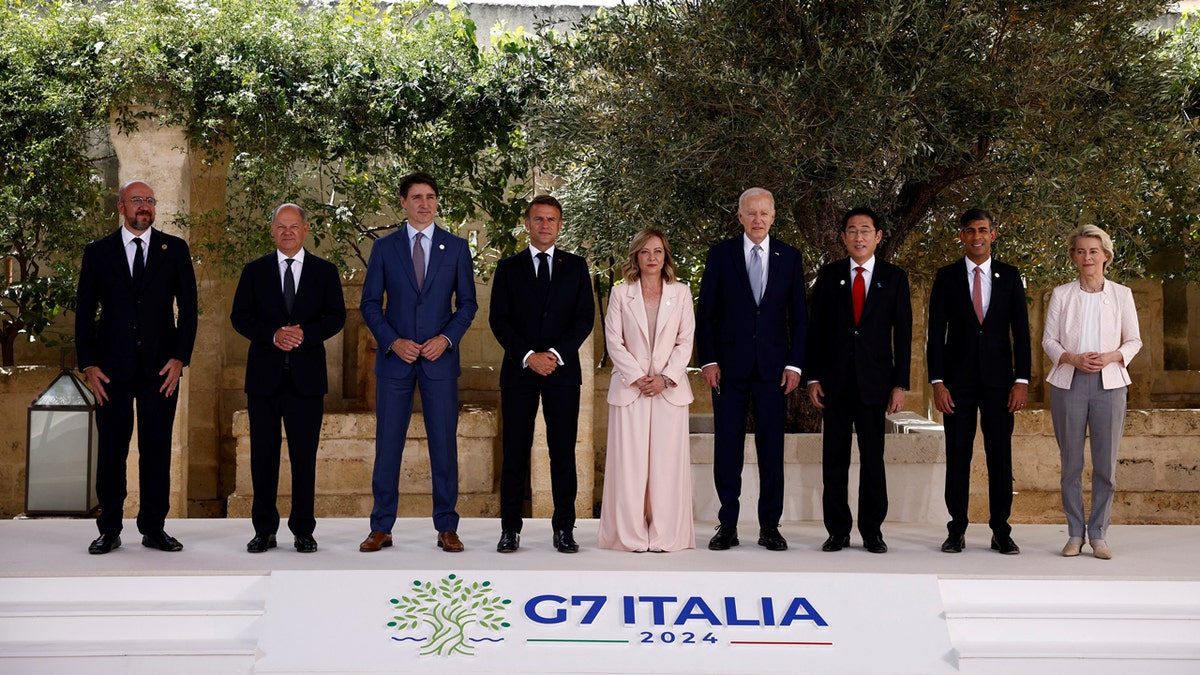 The Group of 7 leaders pose for a photo on the first day of the G7 summit at the Borgo Egnazia resort, in Savelletri, Italy.