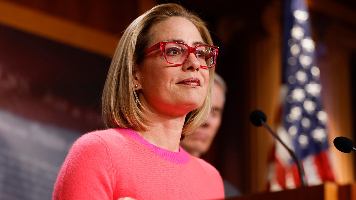 Arizona Sen. Kyrsten Sinema speaks on Capitol Hill