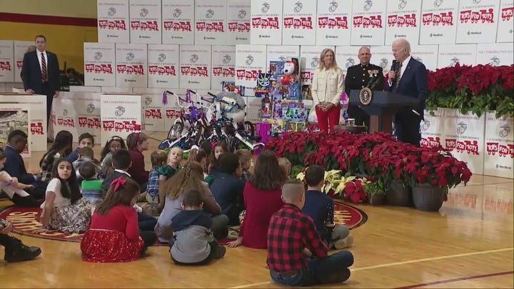 Biden escorted from stage by girl after Toys for Tots remarks