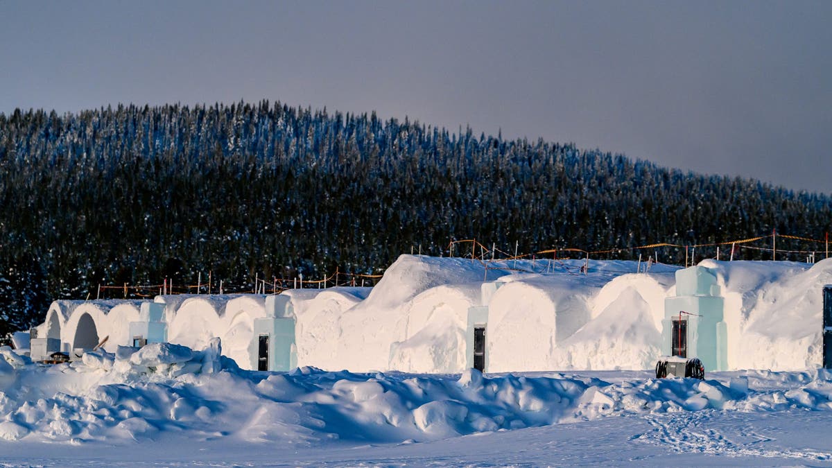 Icehotel rooms lined up in Sweden