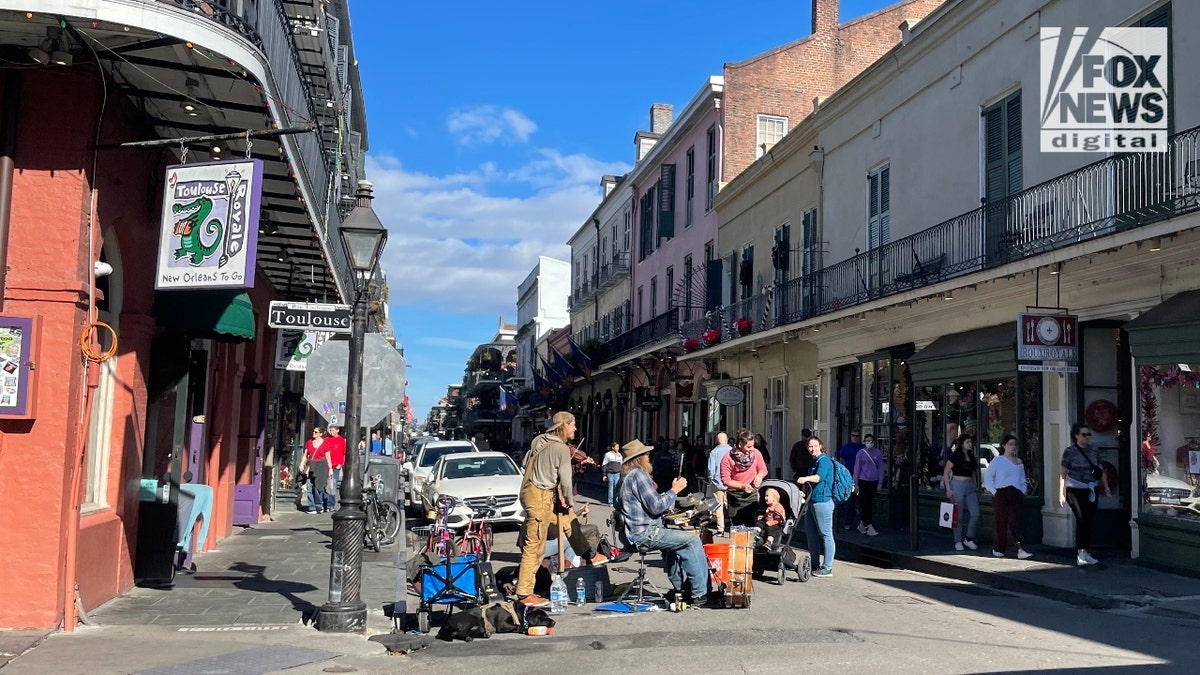 A band plays in New Orleans' French Quarter