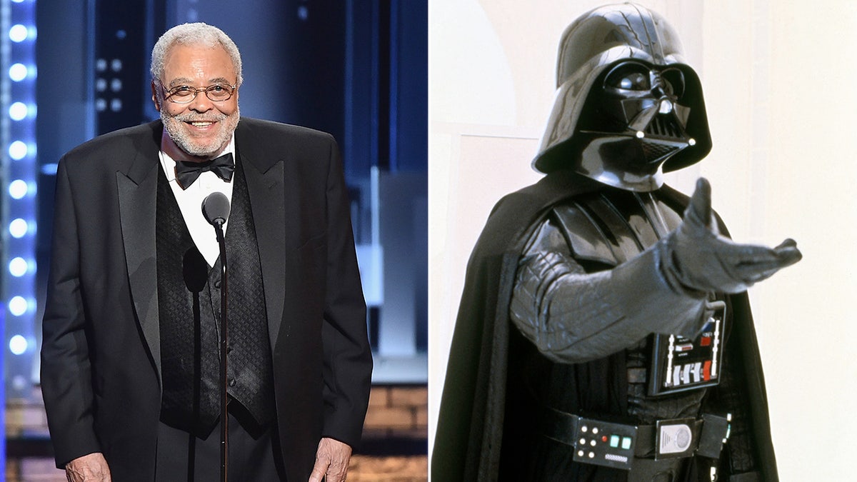 Side by side photos of James Earl Jones and Darth Vader from Star Wars