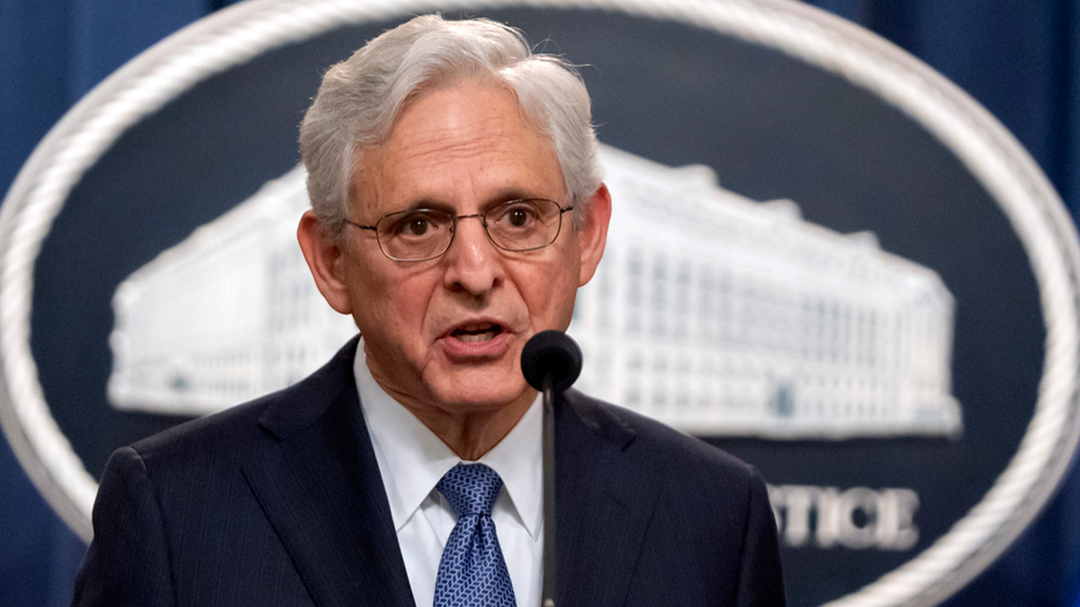 Merrick Garland closeup shot from DOJ podium