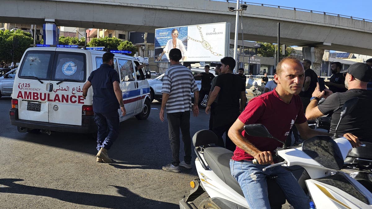 An ambulance carries wounded people whose handheld pager exploded in Beirut on Tuesday, Sept. 17, 2024.