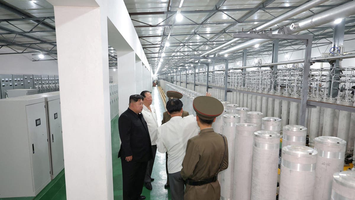 North Korean leader Kim Jong Un tours facilities during a visit to the Nuclear Weapons Institute and the production base of weapon-grade nuclear materials at an undisclosed location in North Korea, in this photo released by North Korea's official Korean Central News Agency, September 13, 2024.    