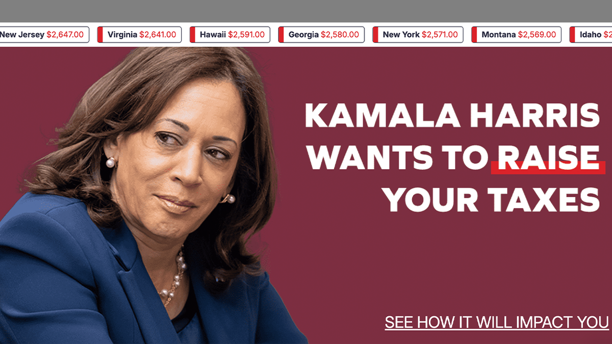 Kamala Harris seen in still shot from new Trump website