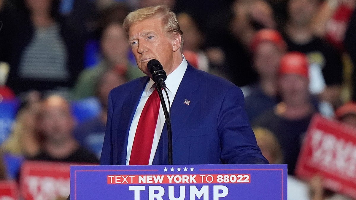 Trump on stage at Uniondale, NY rally