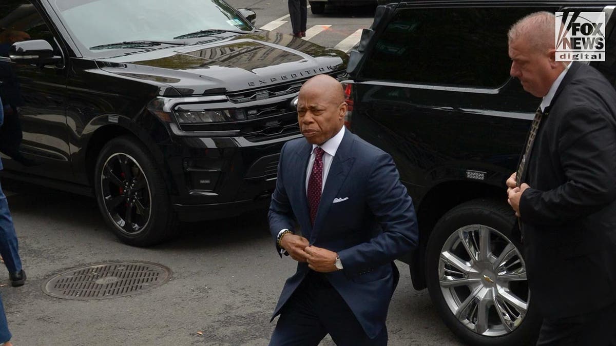 New York City Mayor, Eric Adams arrives at federal court in New York City, Friday Sept. 27, 2024. Adams is indicted on charges following an investigation into campaign corruption.    