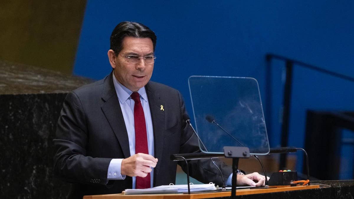 Israel's UN Ambassador Danny Danon speaking at the General Assembly.