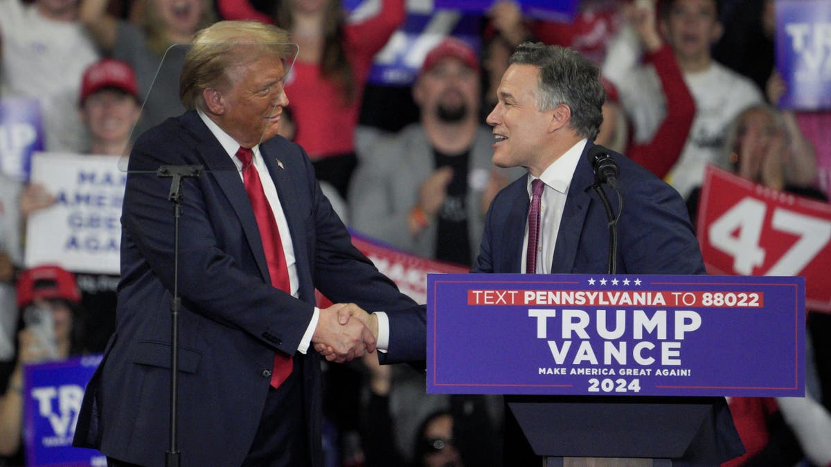 Dave McCormick shaking Donald Trump's hand at rally