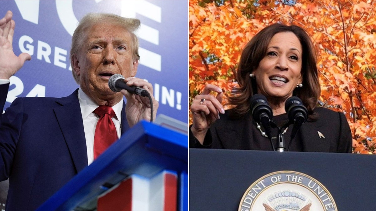 Donald Trump, left; Kamala Harris, right