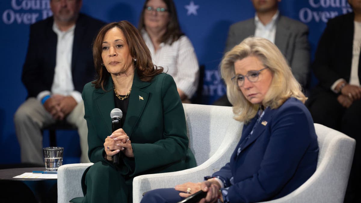 Kamala Harris on left, Liz Cheney on right