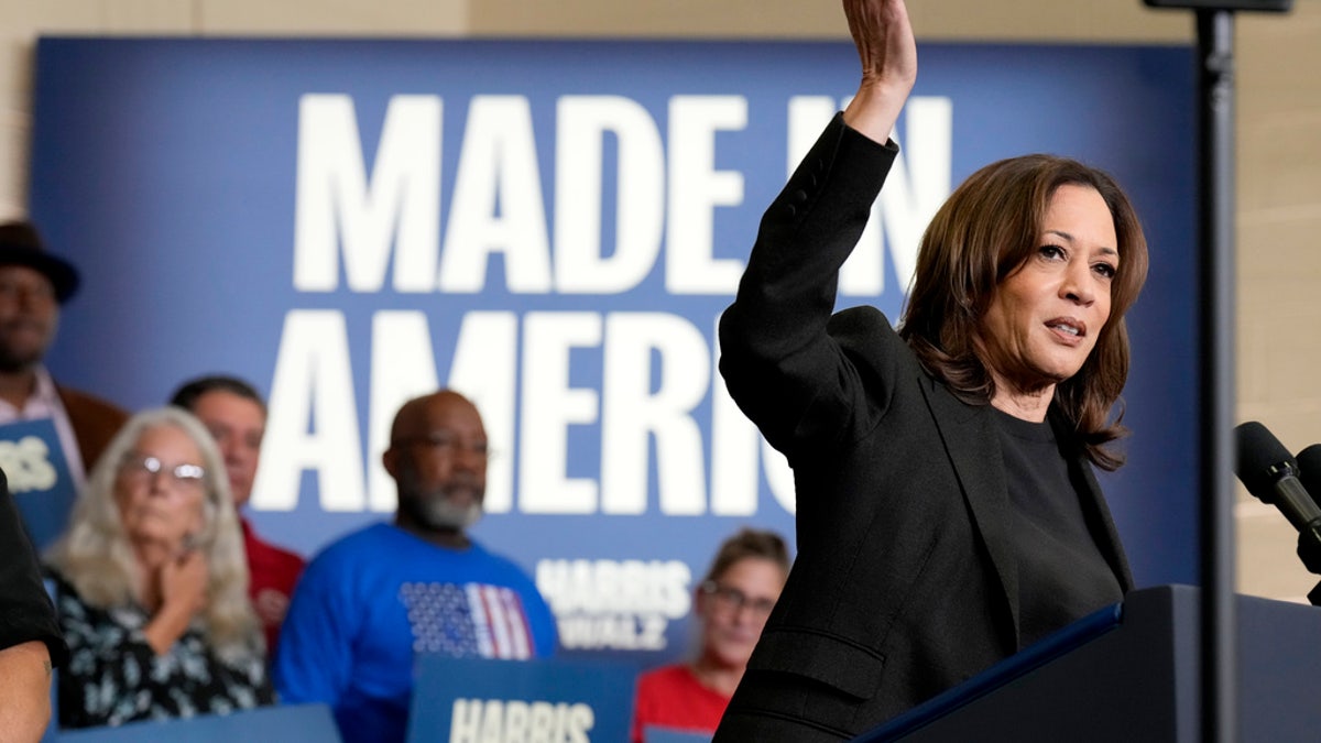 Vice President Kamala Harris campaigns at UAW Local 652 in Lansing, Michigan, Friday, Oct. 18, 2024.