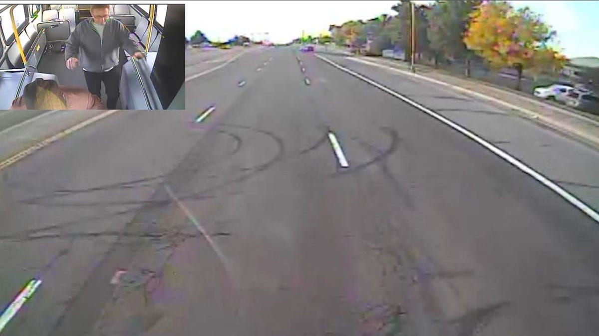 Footage showing a Colorado bus from the inside and outside 