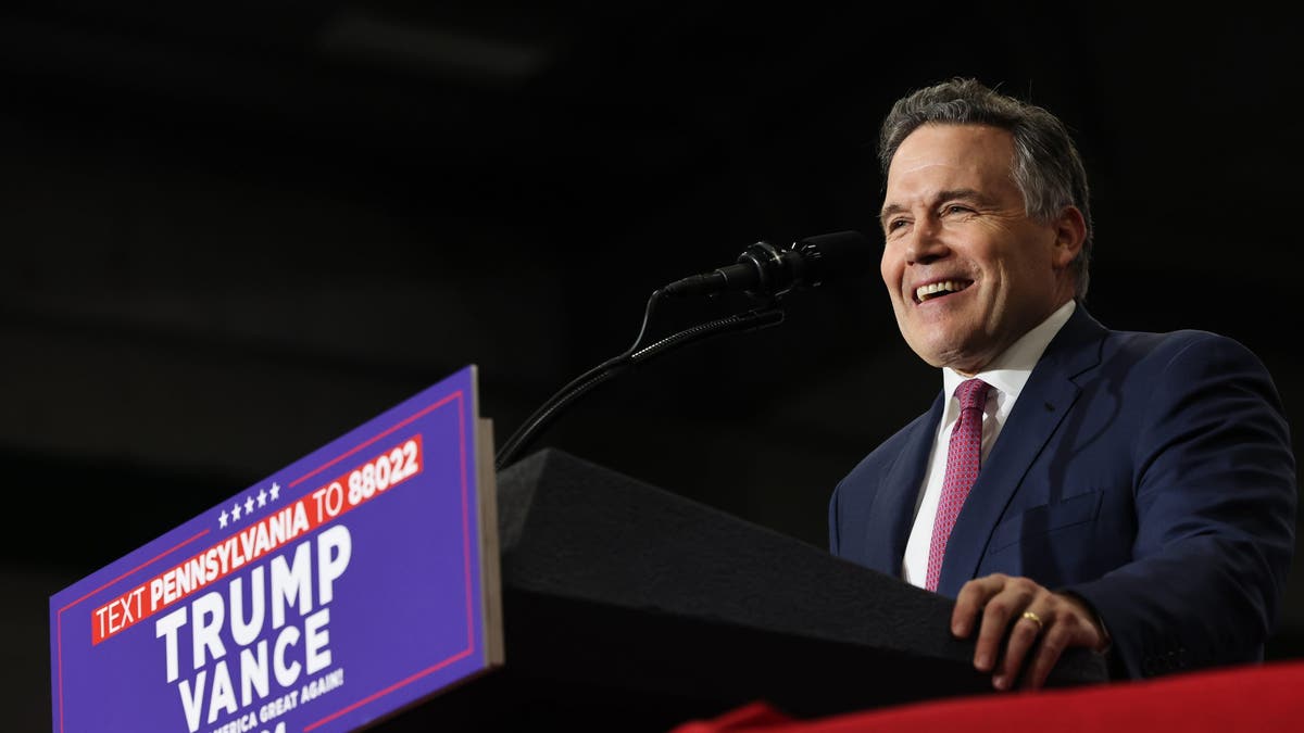 Dave McCormick, Pennsylvania Republican candidate for the U.S. Senate, speaks during Republican presidential nominee, former U.S. President Donald Trump's campaign rally at Riverfront Sports on Oct. 9, 2024 in Scranton, Pennsylvania. 