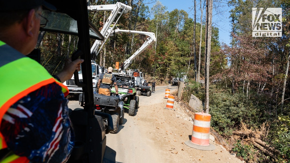 Part of a collapsed road in Fairview, N.C.