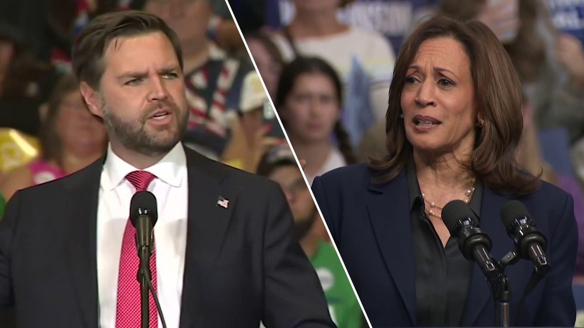 Sen. JD Vance (L) and Vice President Kamala Harris (R)